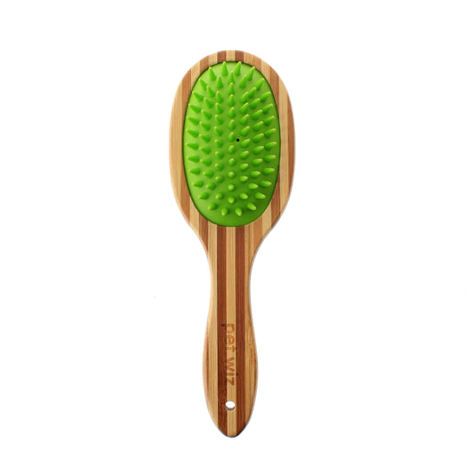 Double Sided Bamboo Dog Brush with Silicone Massager